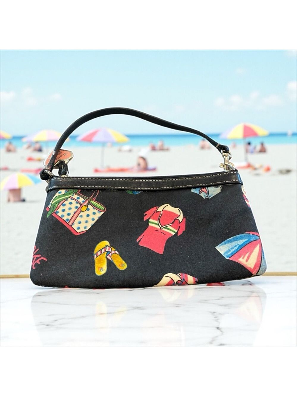 Dooney & Bourke Vintage Miami Beach Summerland UNCOATED Black Canvas Wristlet